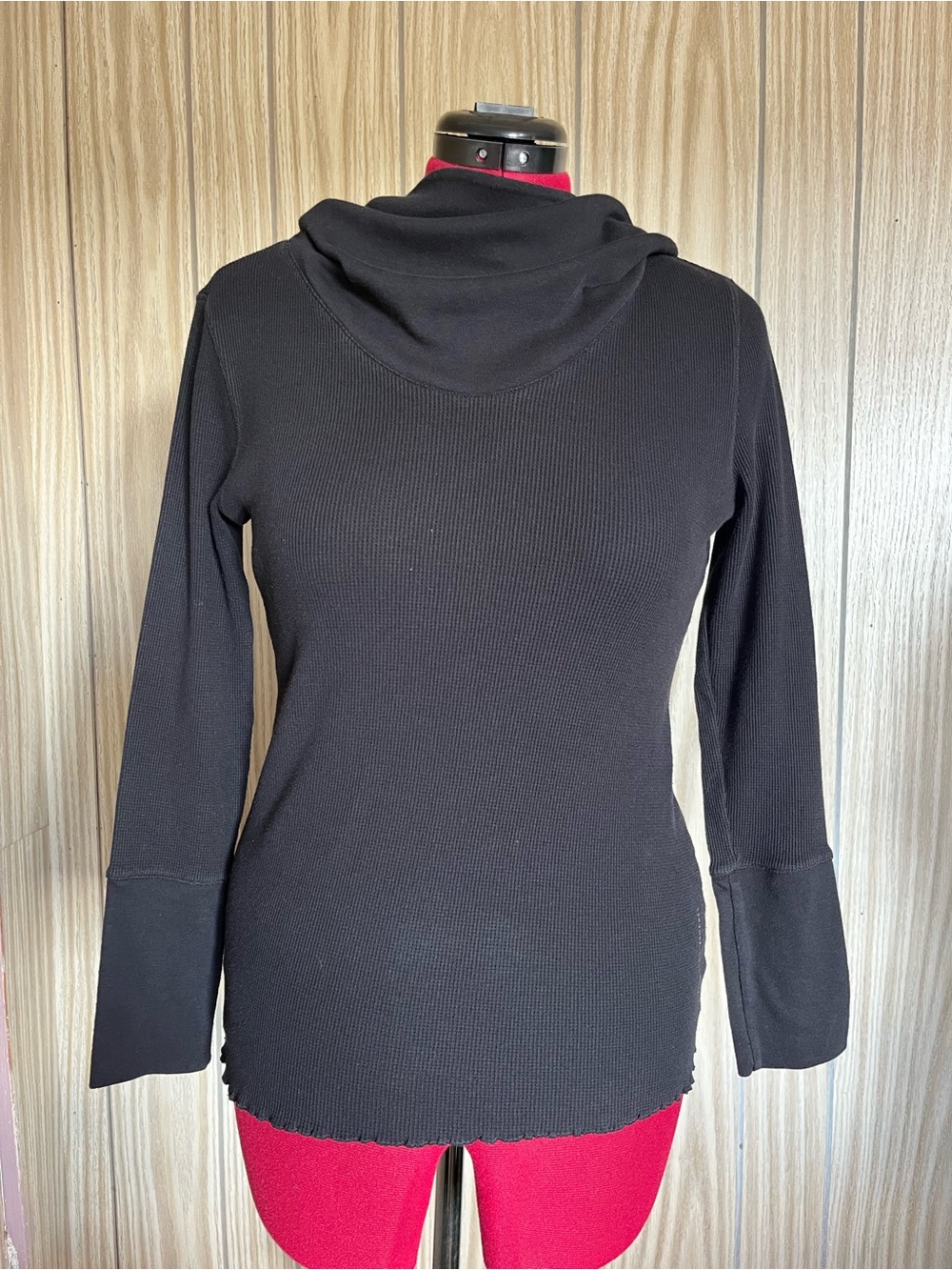 Calvin Klein Performance Black Waffle Knit Cowl Neck Hoodie Sweater XL
